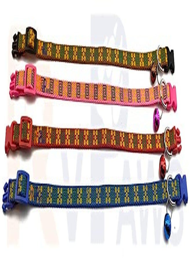 Pups&Pets Pet Nylon Printed & Safe Adjustable Collar with Bell, Soft Neck Belt for Small Pet, Kitten & Adult Cat - 10 MM (Golden) - Image 3